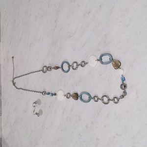 Lia Sophia Silver/Blue & White Station Necklace 36in w/4in ext. with Earrings